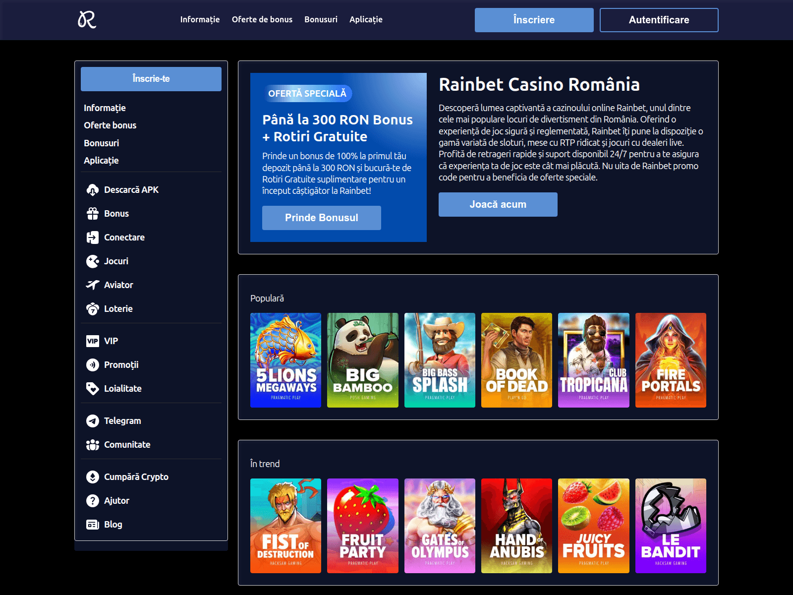 Screenshot of rainbetcasinoromania.com