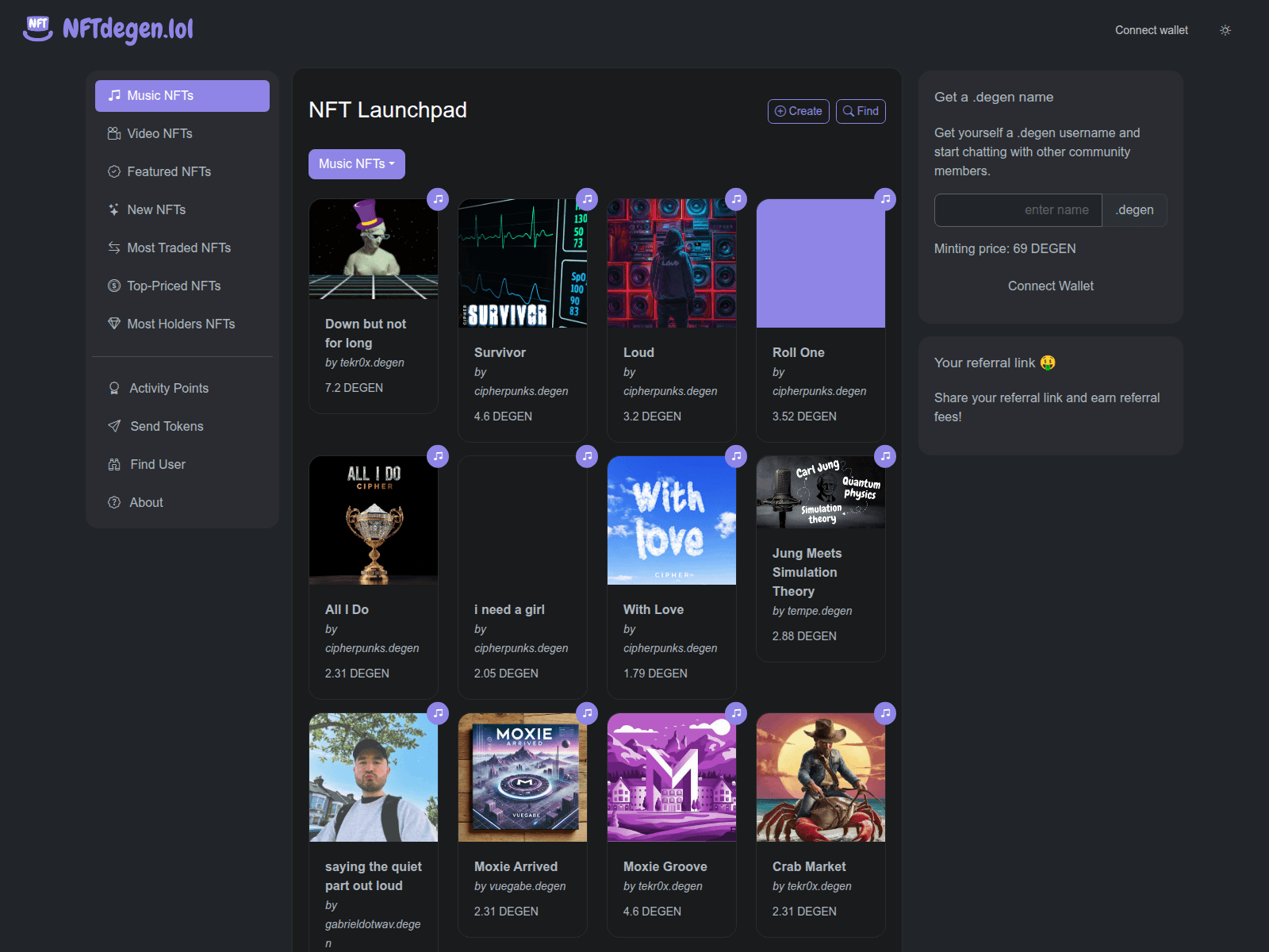 Screenshot of nft-degen.netlify.app