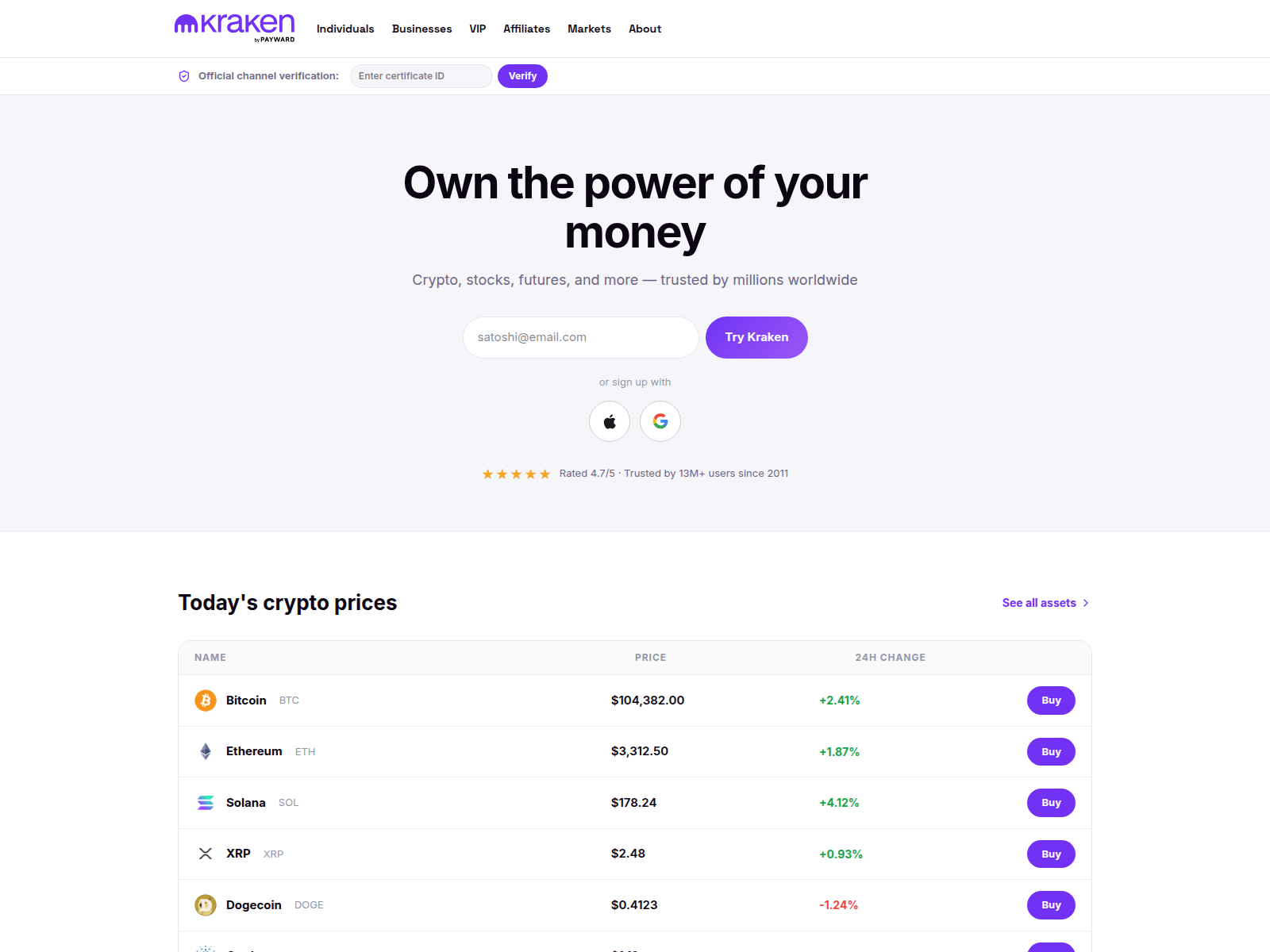 Screenshot of kraken.luminexchange.com
