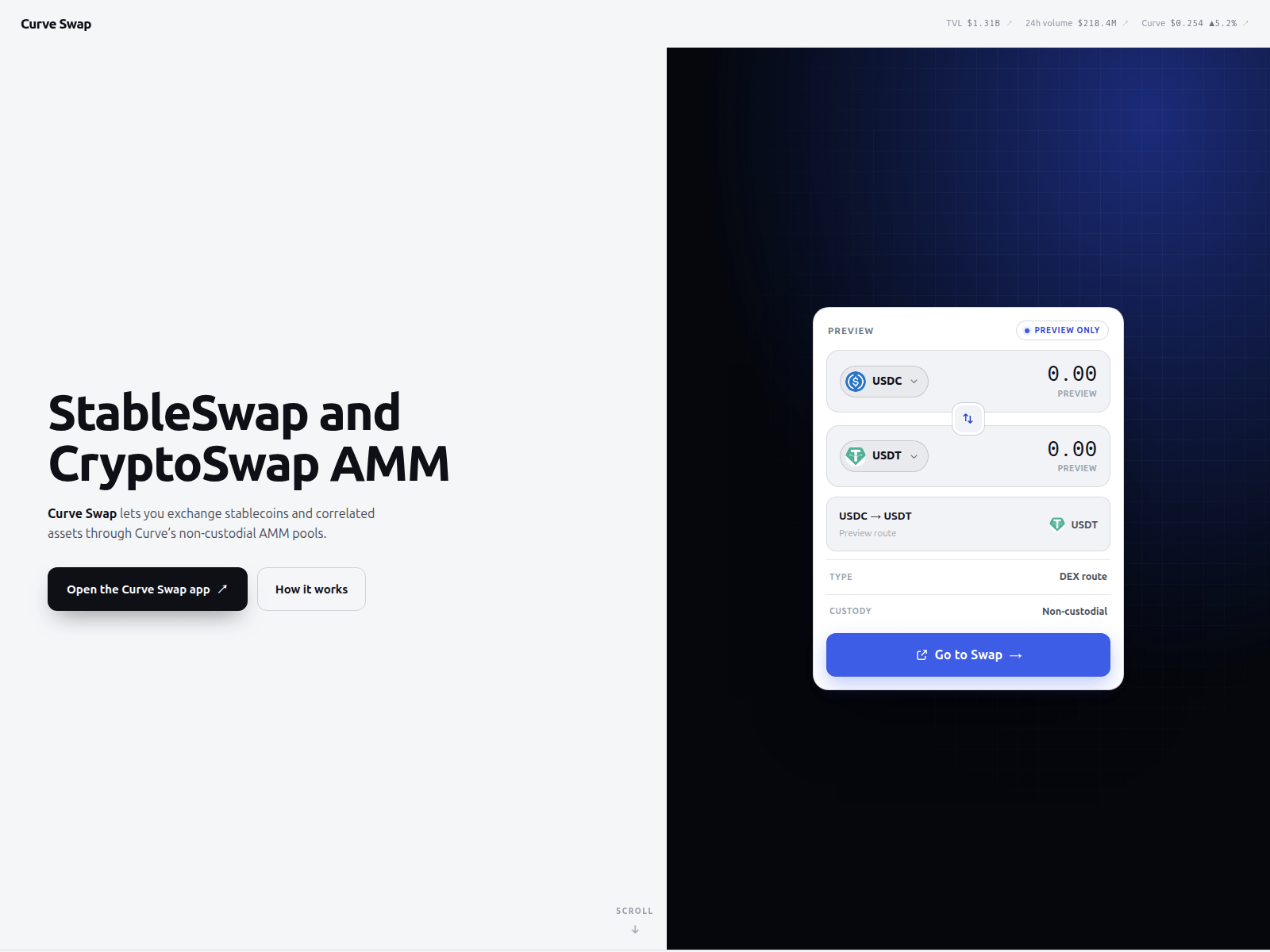 Screenshot of curveswap.github.io