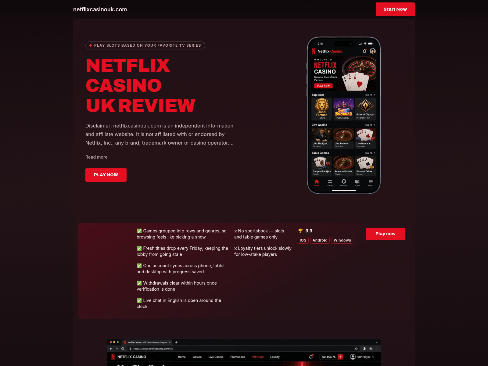 Screenshot of netflixcasinouk.com