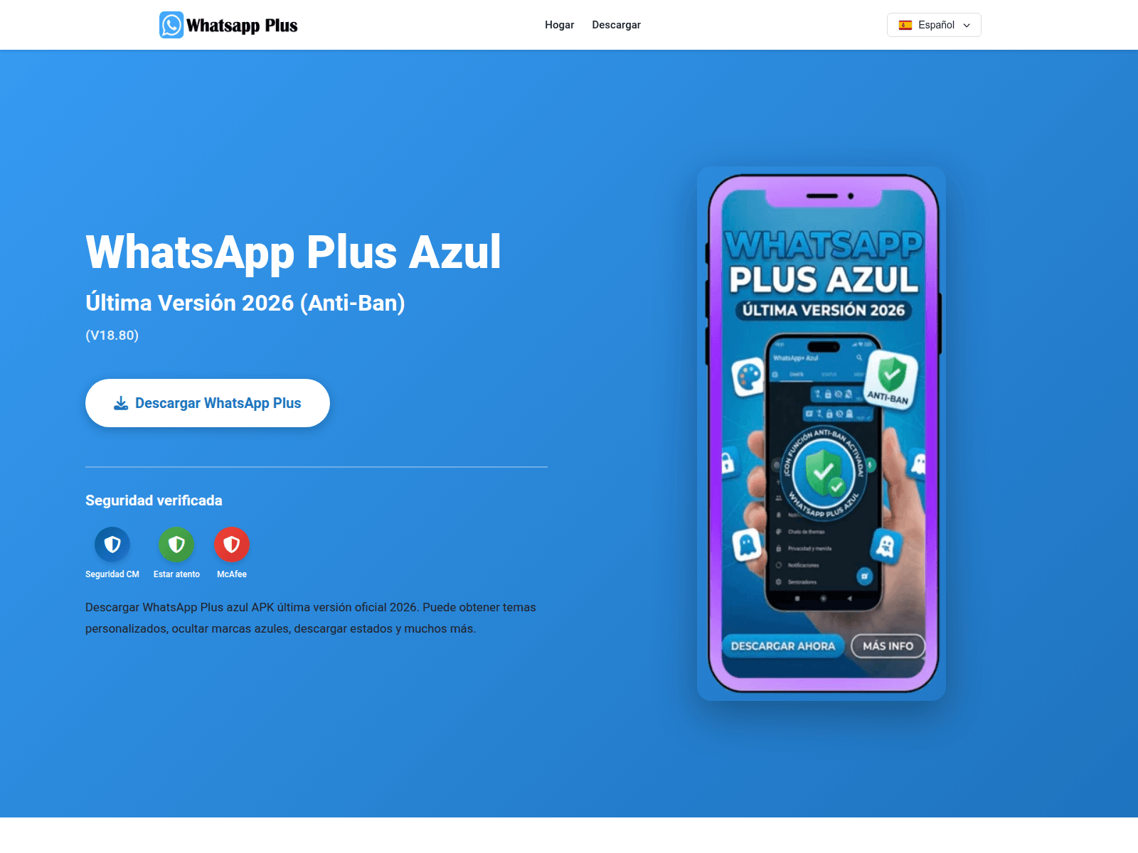 Знімок екрана whatsaplusazul.com