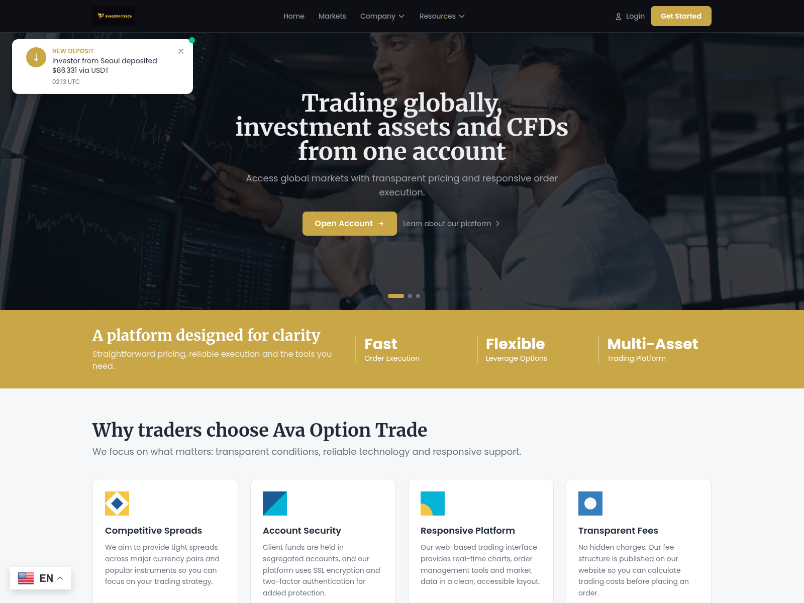 Screenshot of avaoptiontrade.com