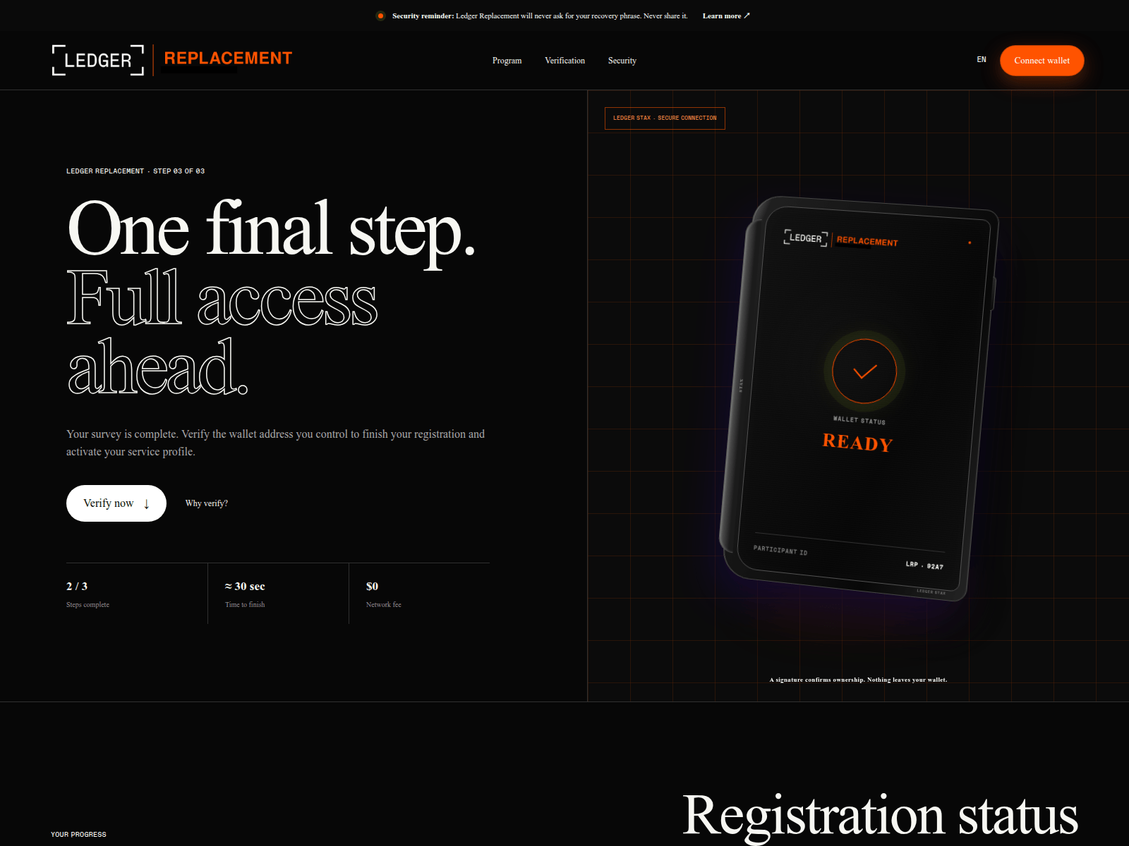 Screenshot of statusconfirmation.live