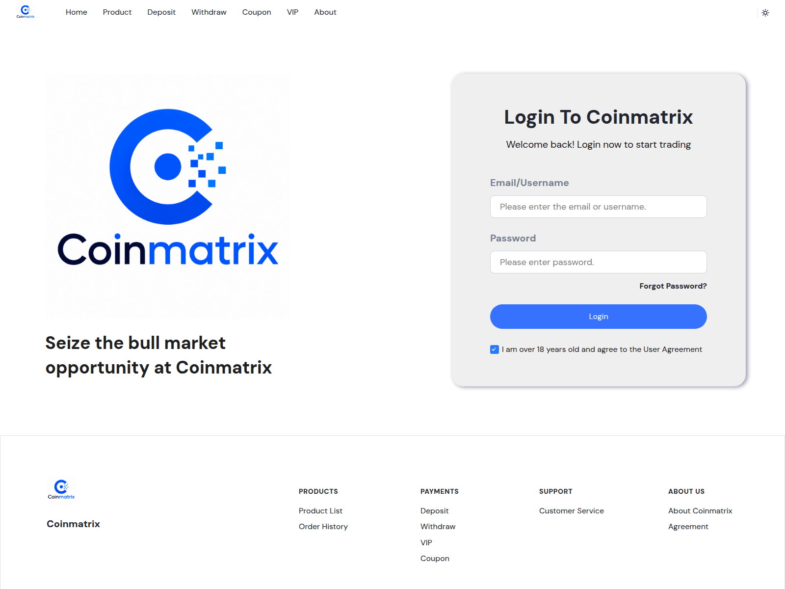 Screenshot von app.coinmatrixstrategic.org
