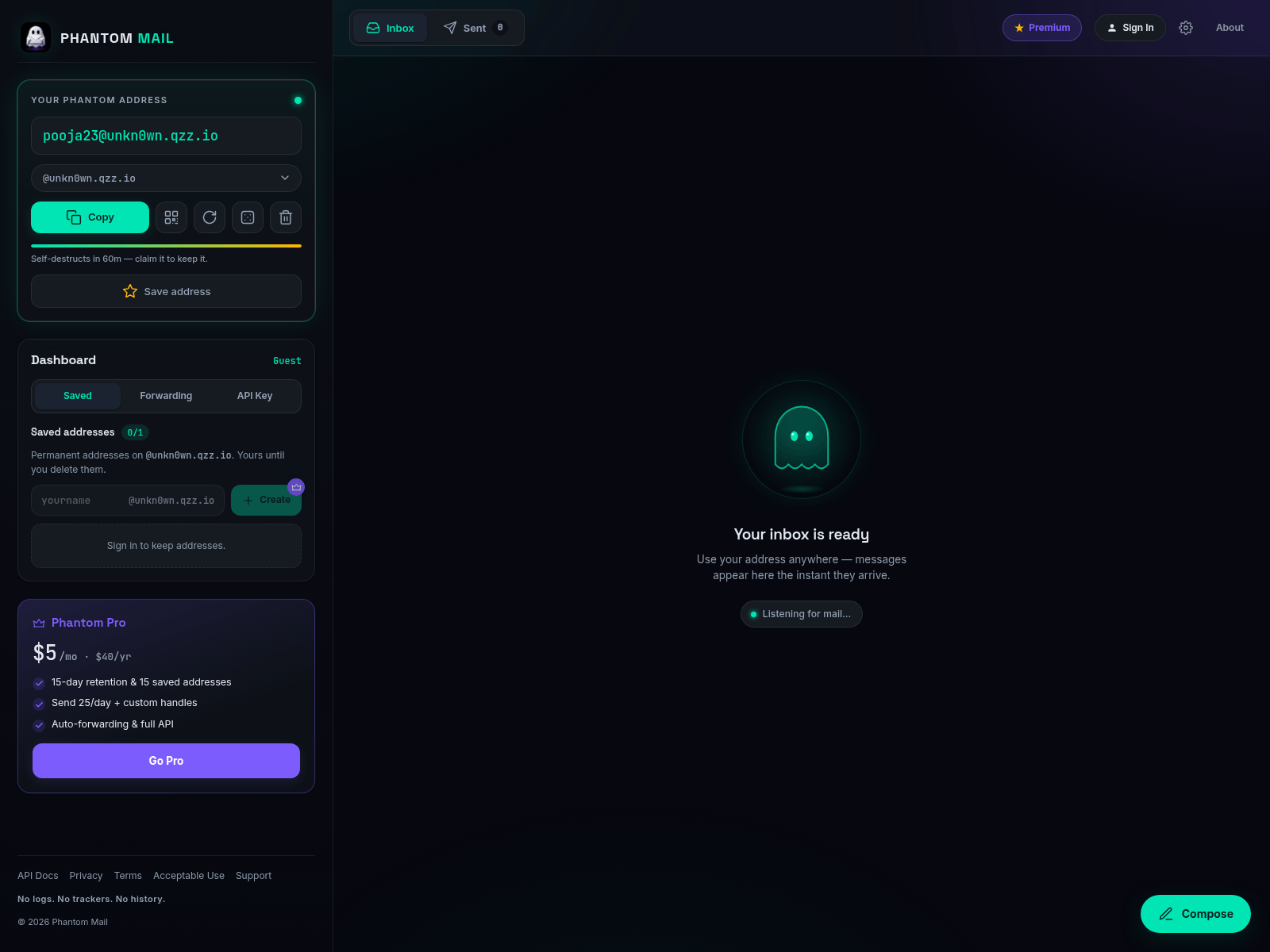 Screenshot of phantom-mail.pages.dev