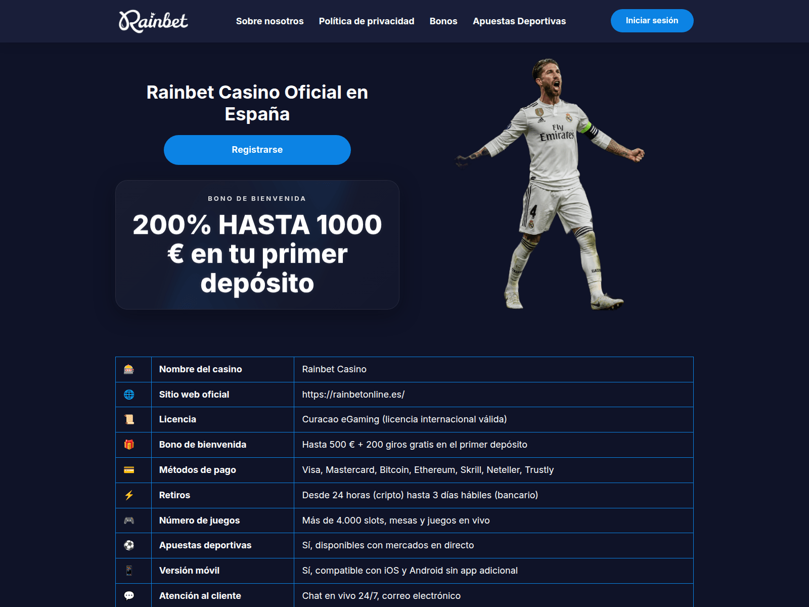 Screenshot of rainbetonline.es