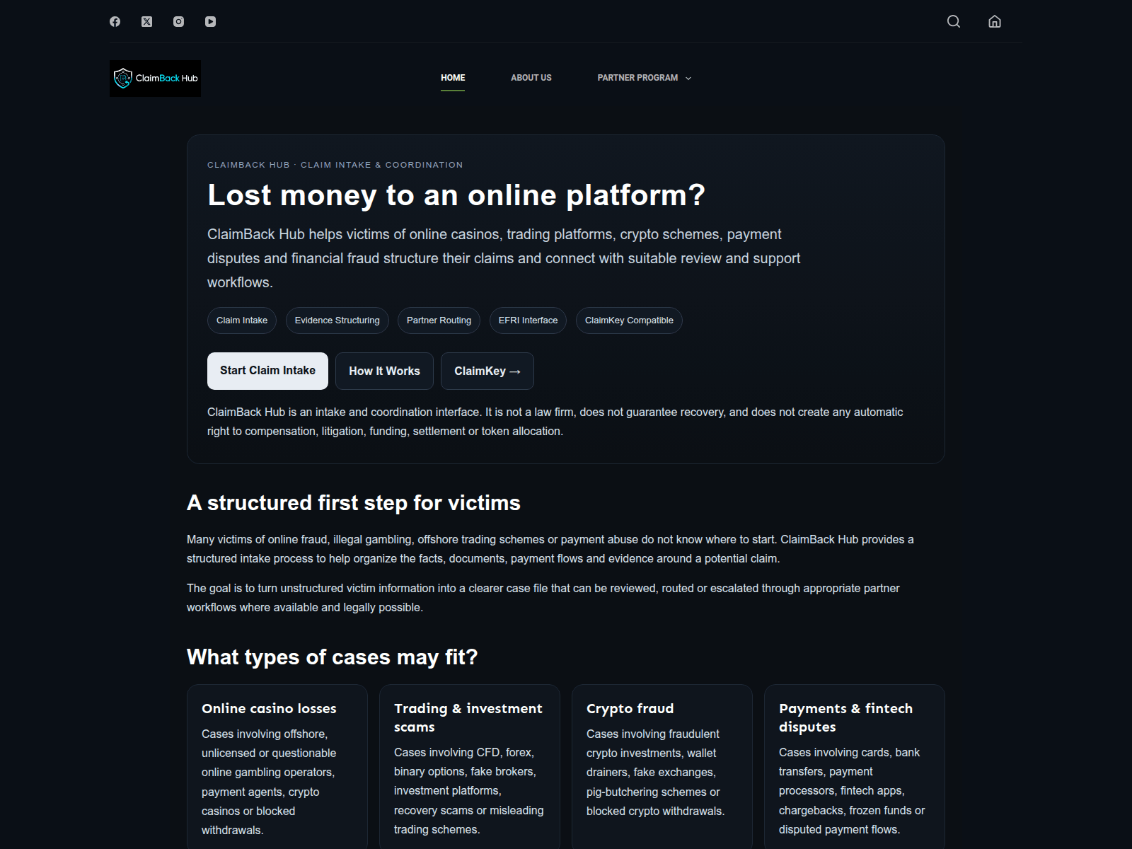 Знімок екрана claimback-hub.com