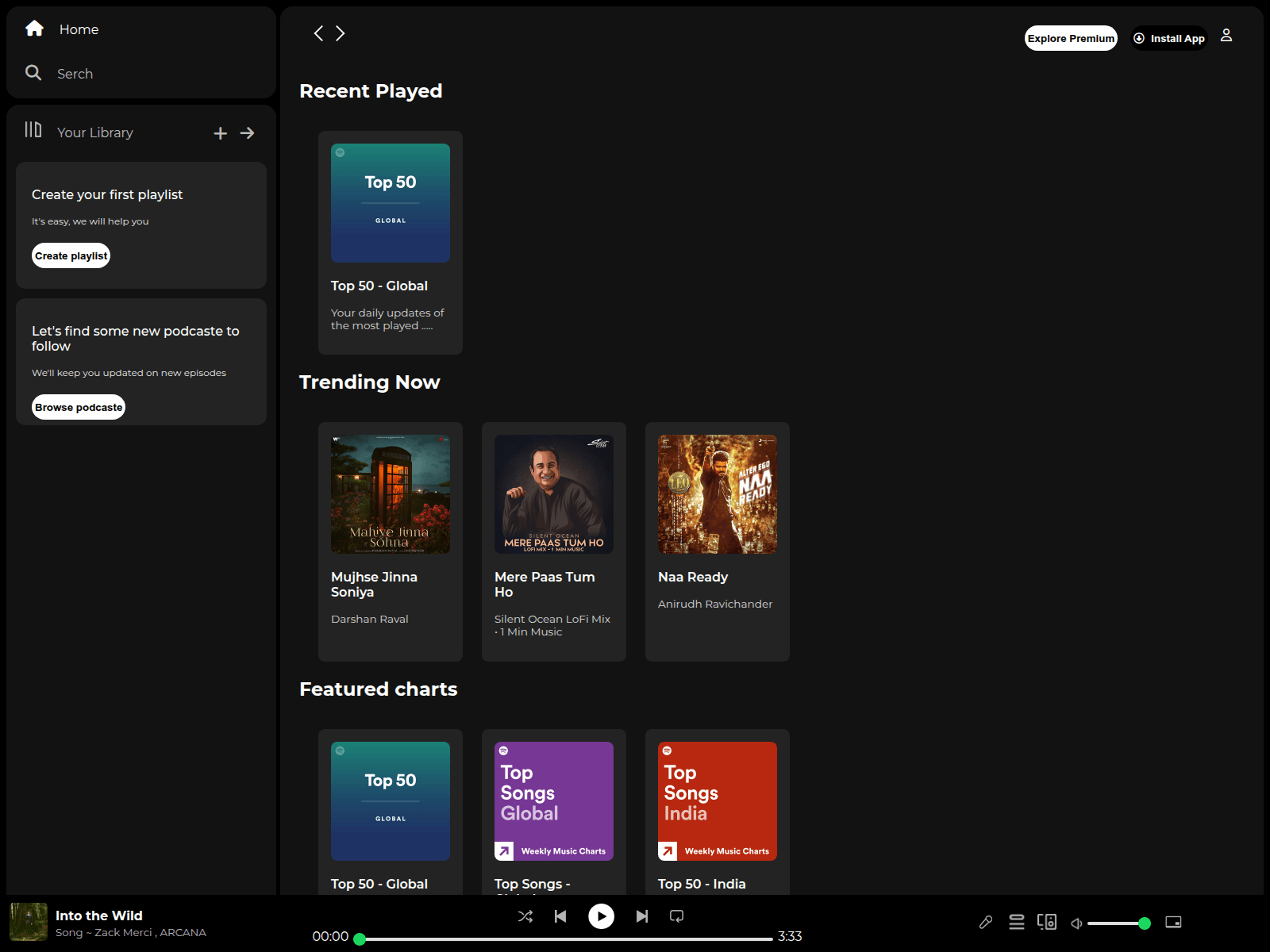Screenshot of spotifyclonebysaiteja.netlify.app