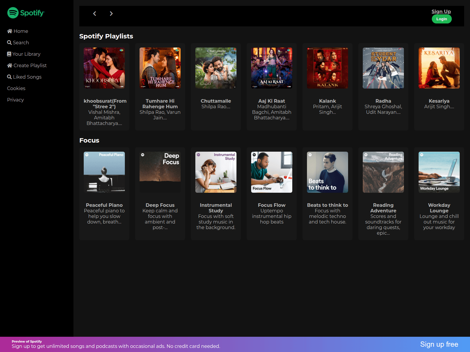 Screenshot of sgspotifyclone.netlify.app
