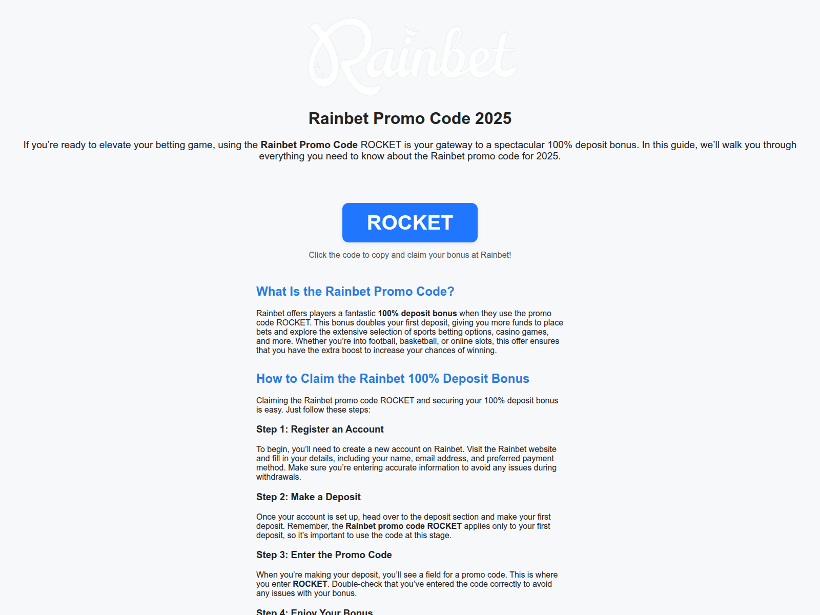 Screenshot of rainbetcode.com
