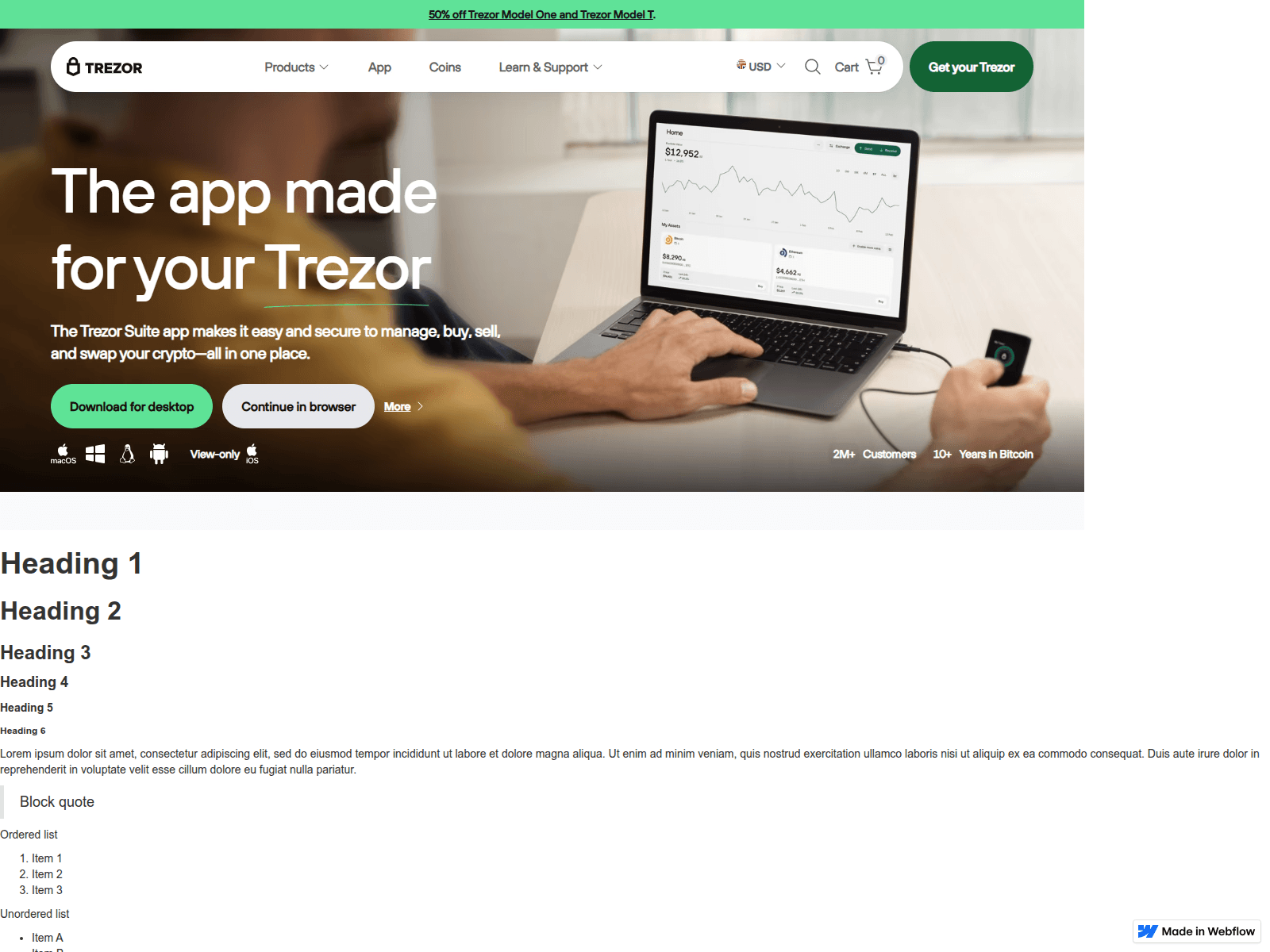 Screenshot of trezore-started-get.webflow.io