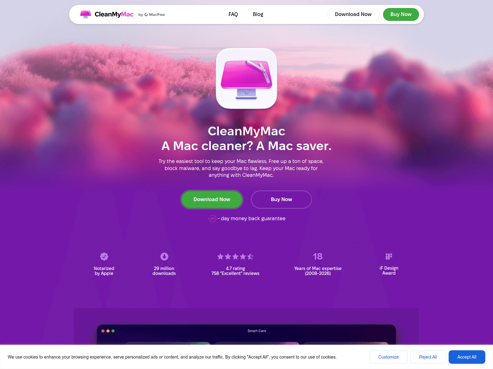 Screenshot of cleaanmymac.com