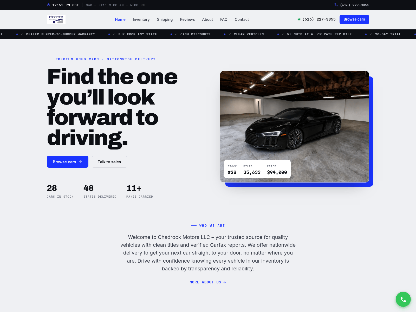 Screenshot of chadrockmotor.com