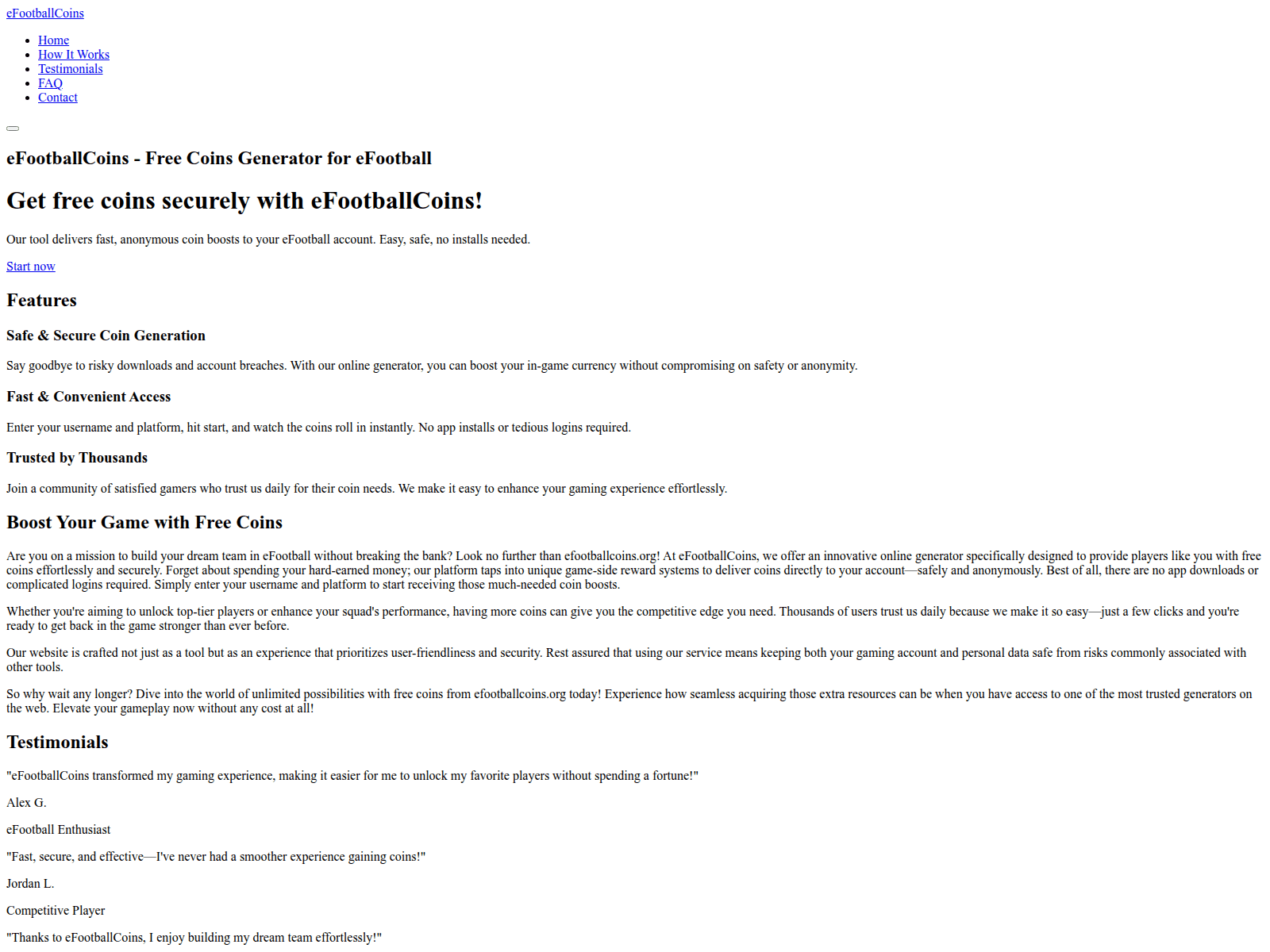 Screenshot of efootballcoins.org