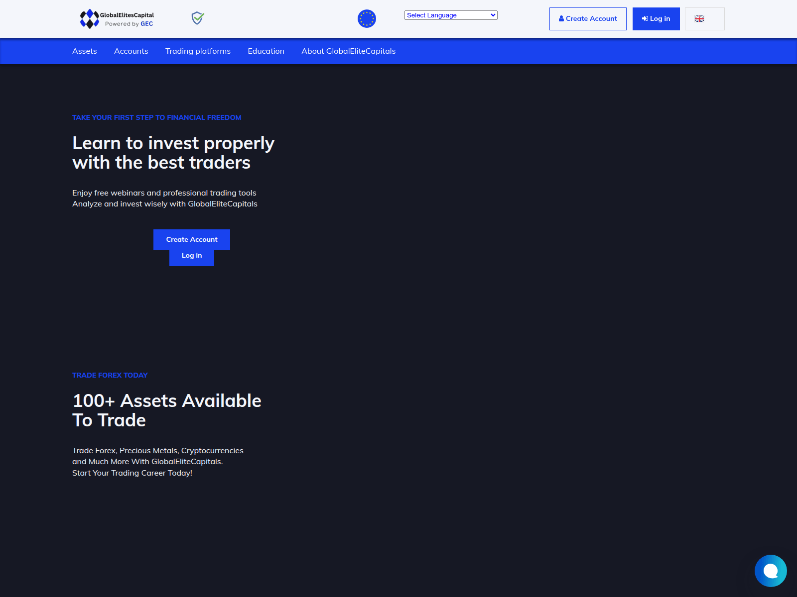 Screenshot of globalelitecapitals.com