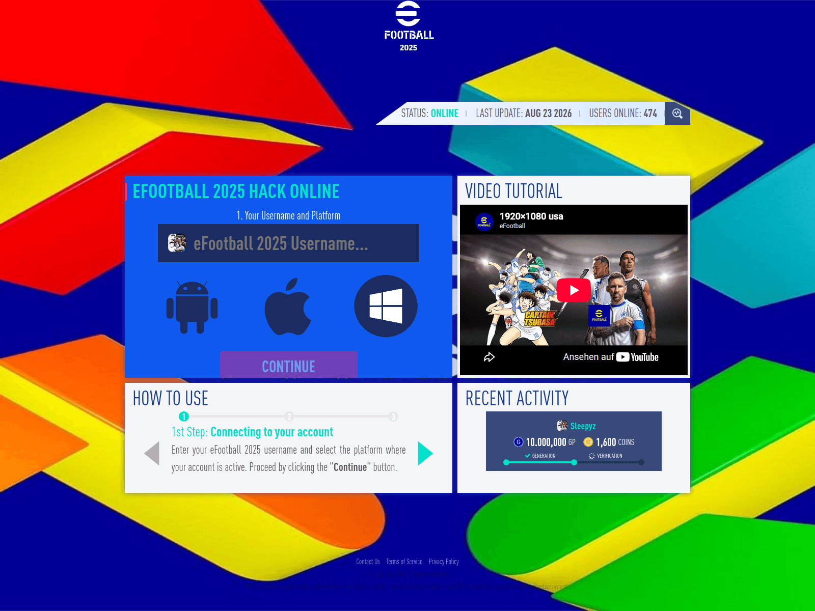 Screenshot of efootball2025hack.cheatmodonline.com