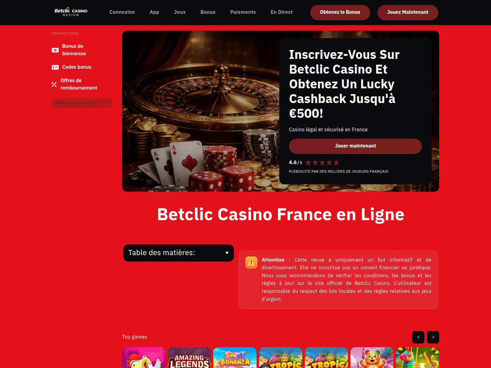 Captura de pantalla de betcliccasinofrance.com