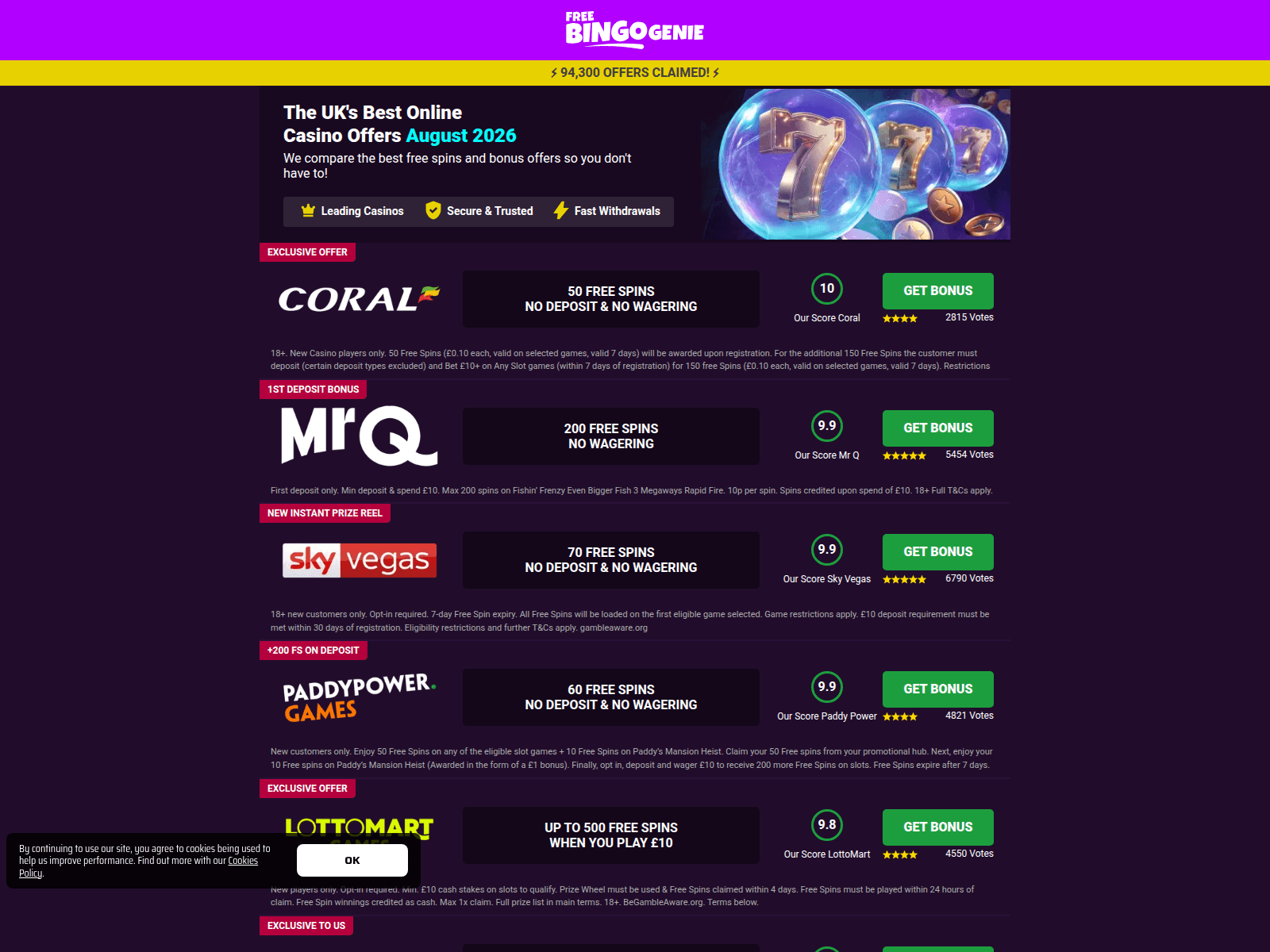 Знімок екрана freebingogenie.com