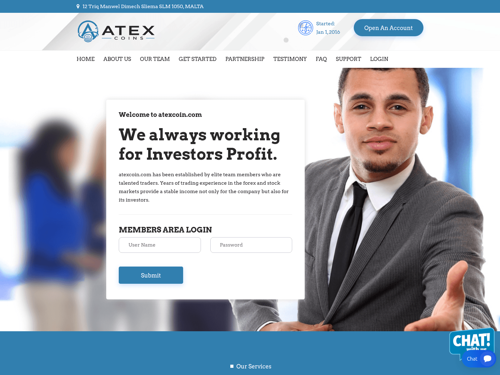 Знімок екрана atexcoin.com