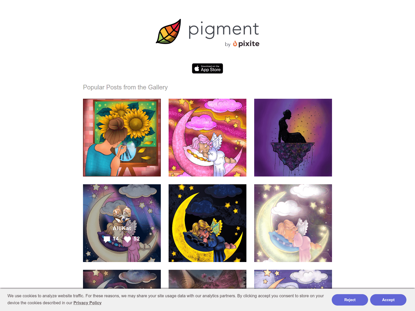 Screenshot von gallery.pigmentapp.co
