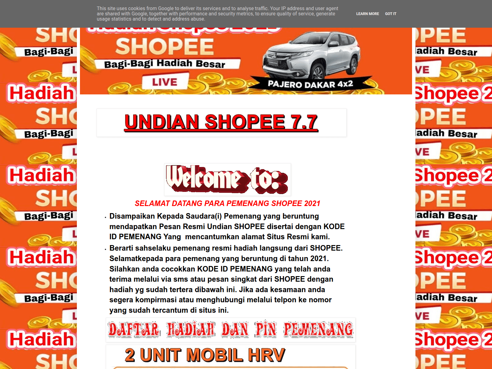 Screenshot of pemenangshopee13.blogspot.com