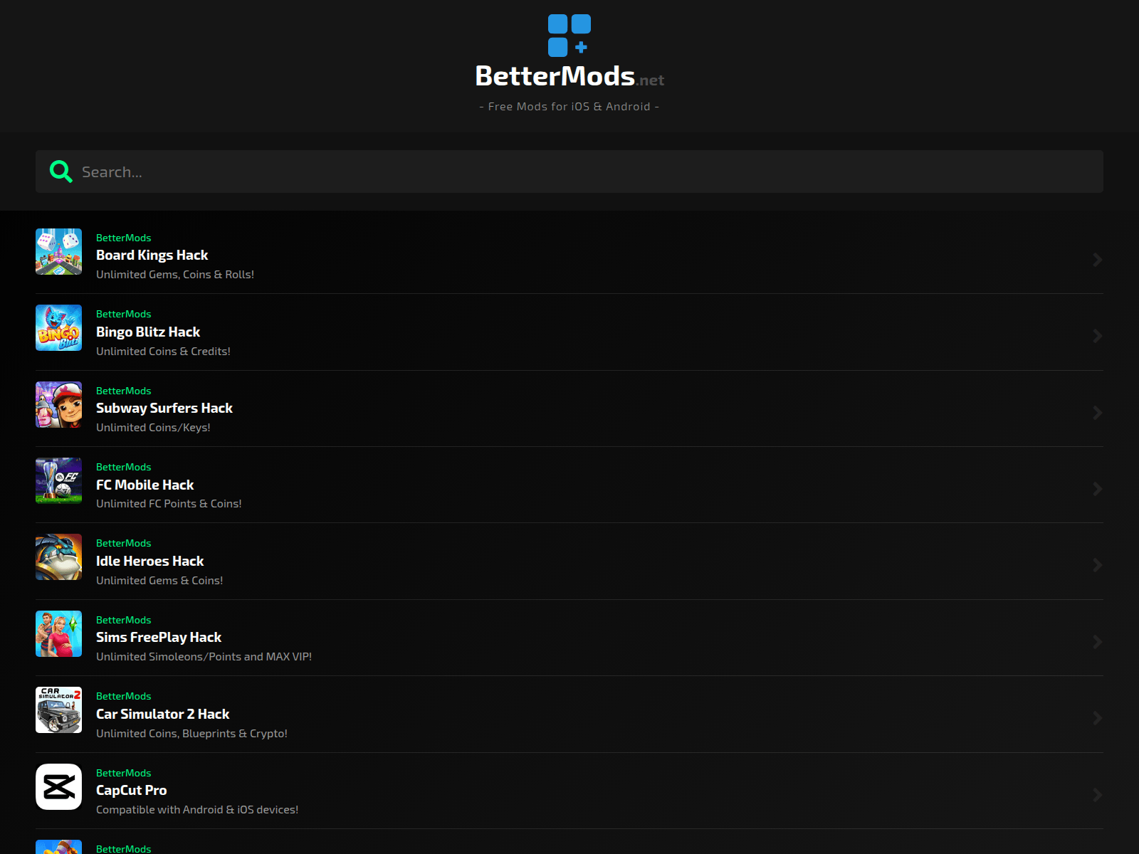 Screenshot of bettermods.net
