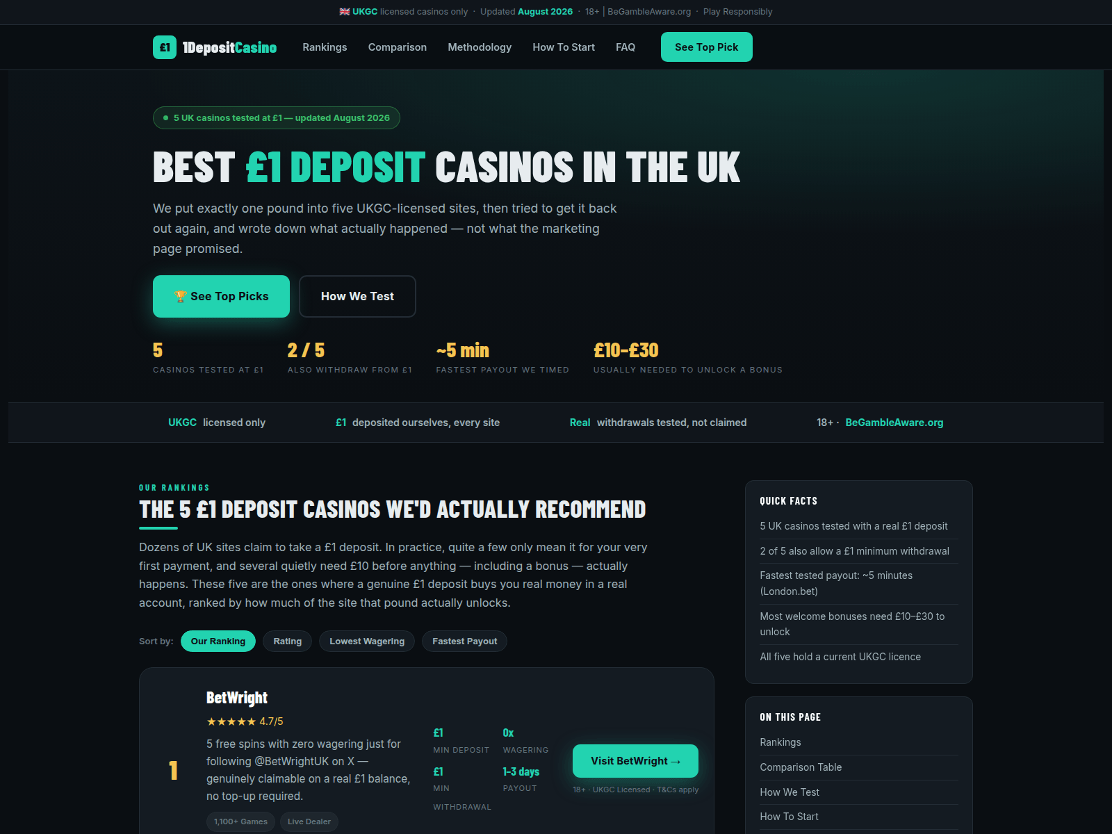 Captura de pantalla de 1depositcasino-uk.com
