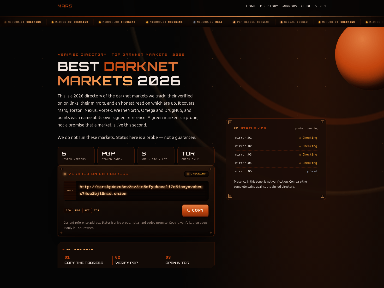 Captura de pantalla de mars-darknet.com