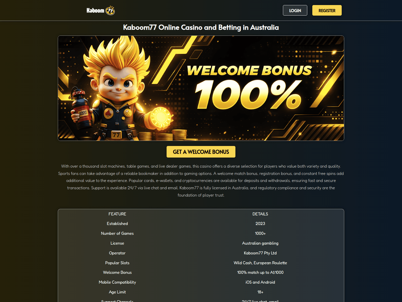 Screenshot of kaboom77casino.site