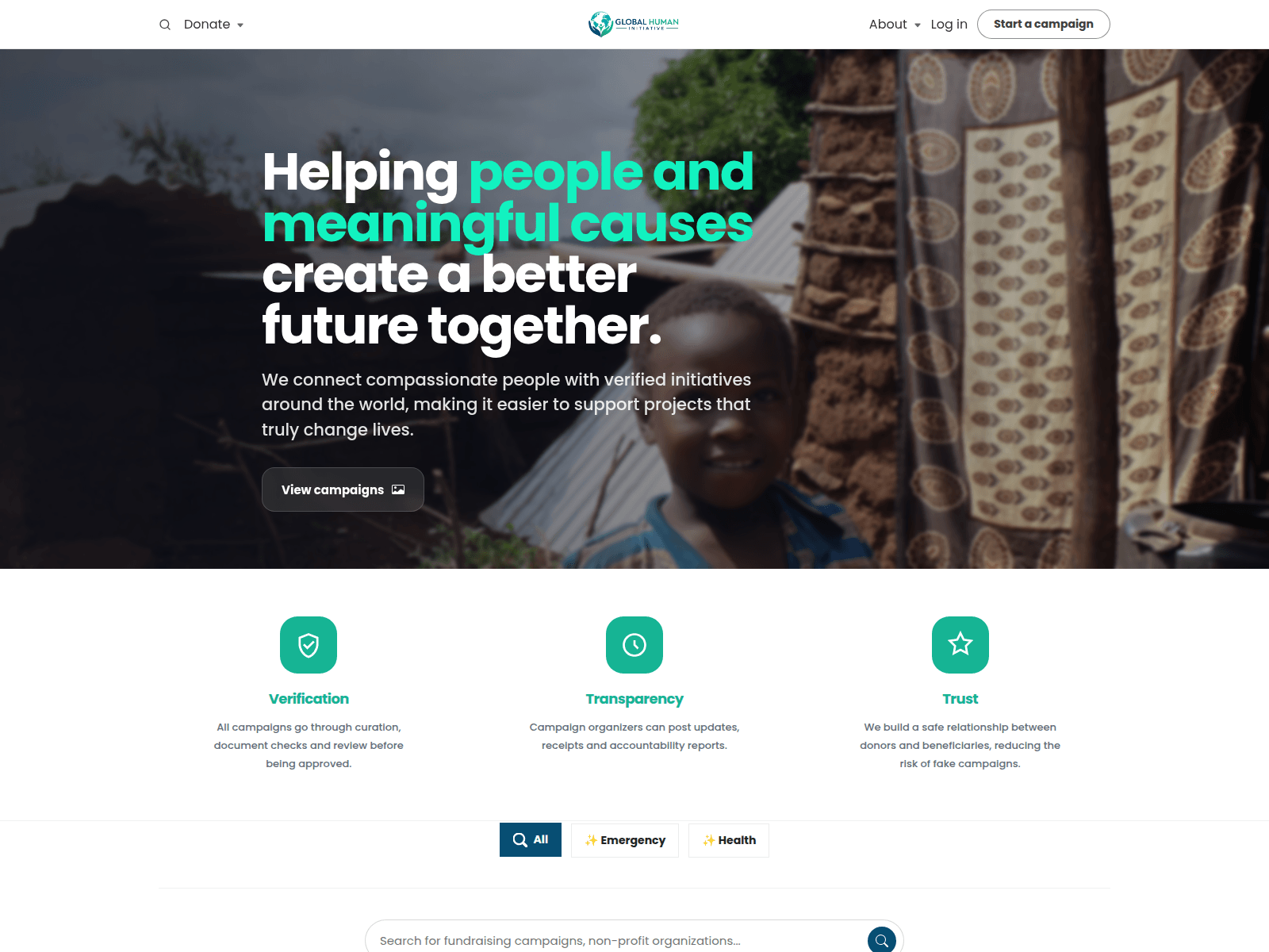 Screenshot of humancausefund.com