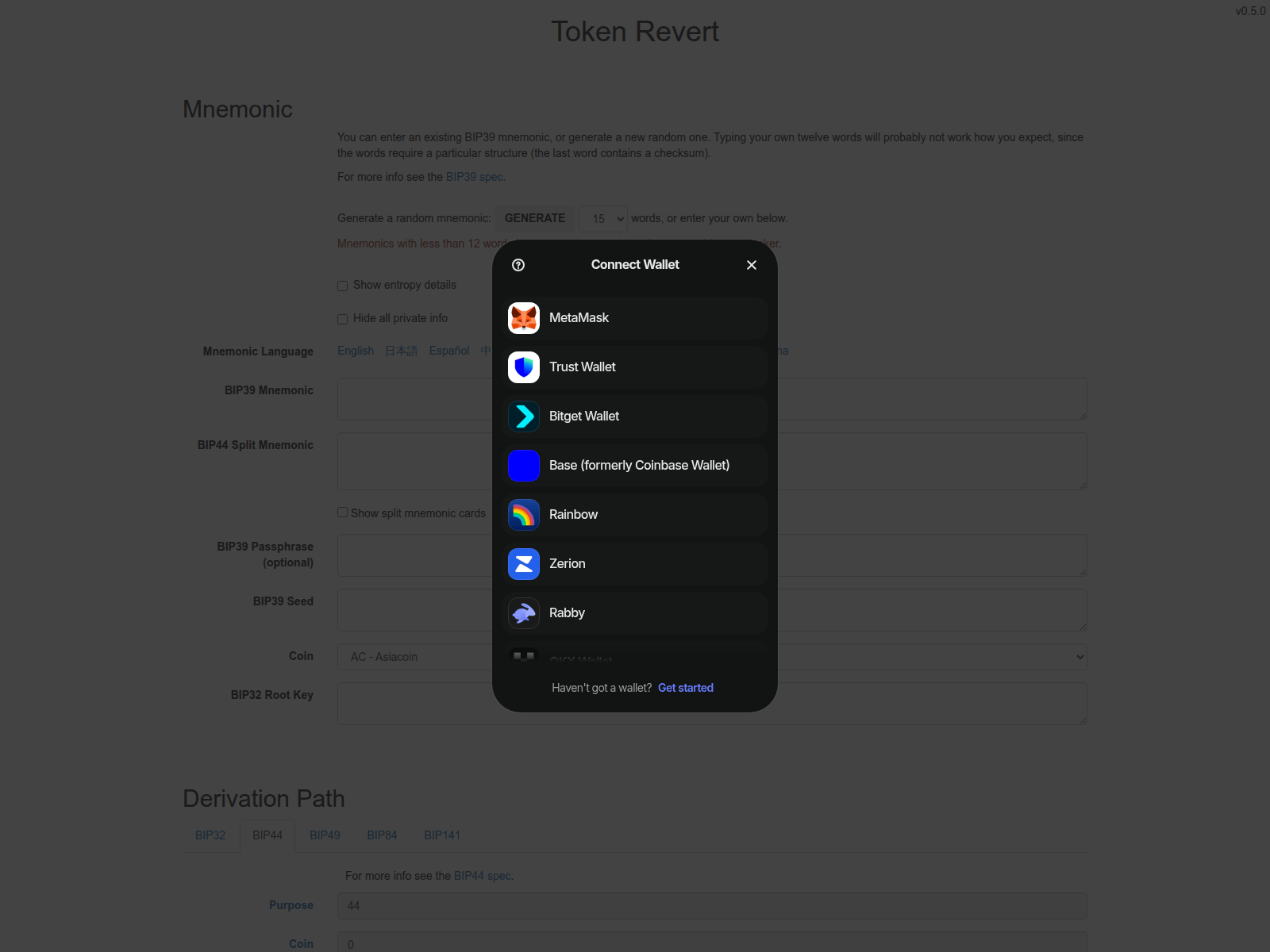 Screenshot of tokenrevert.com