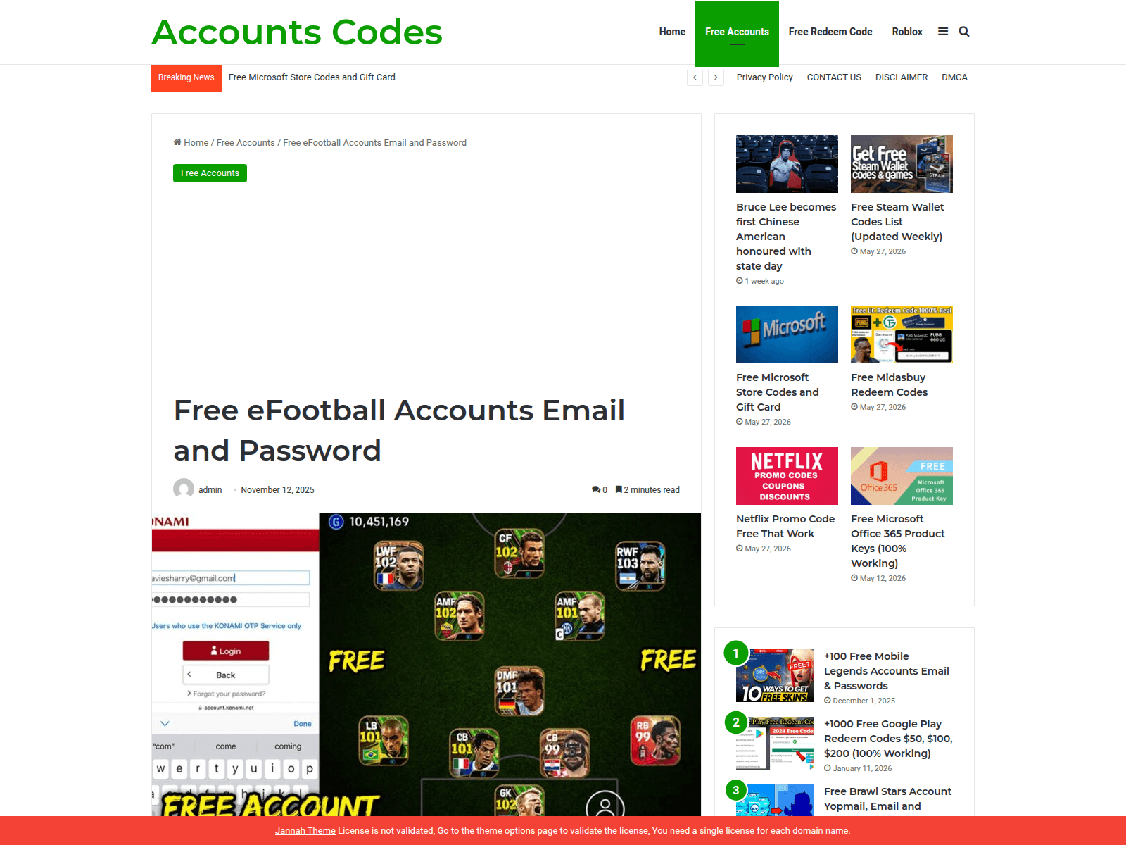Screenshot of accountscodes.com