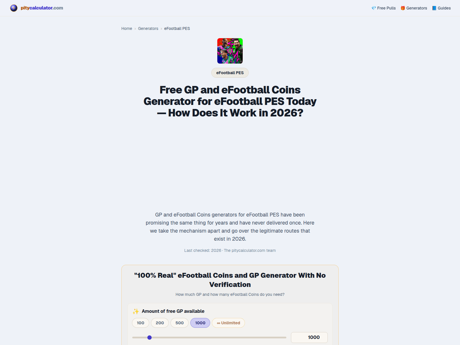 Screenshot of pitycalculator.com