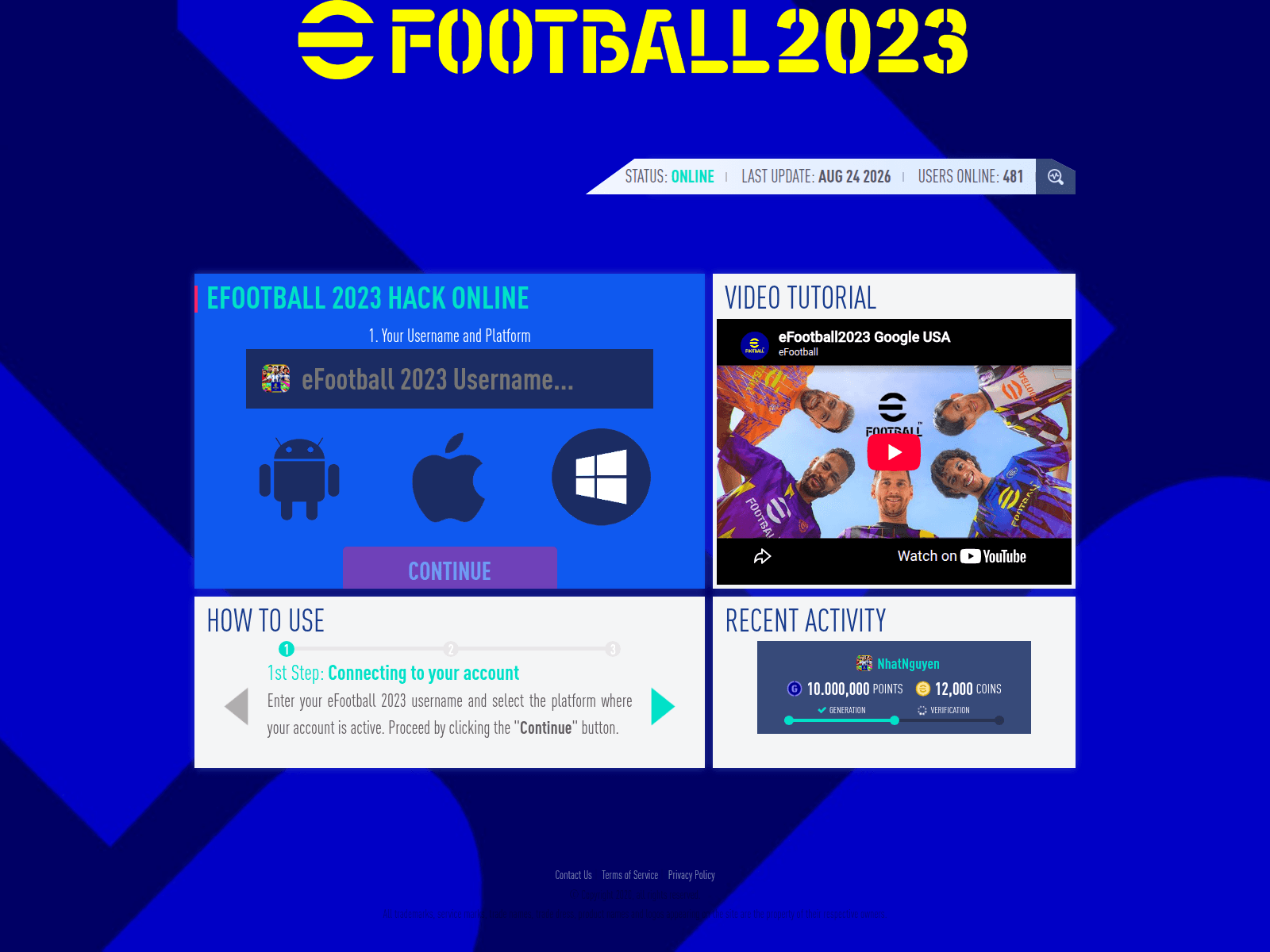 Screenshot of efootball2023hack.newcheatonline.com