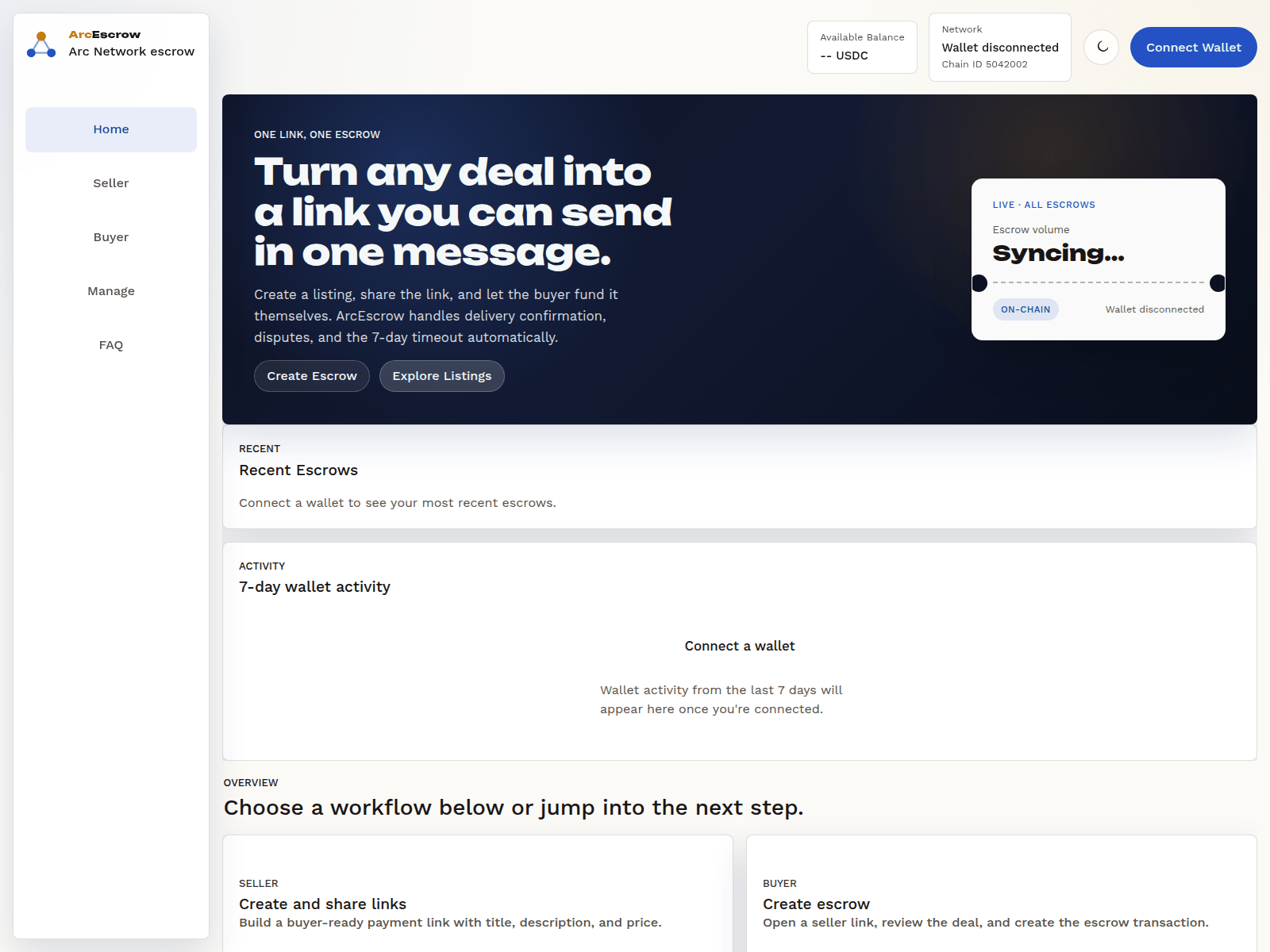 Screenshot of arcescrow.xyz