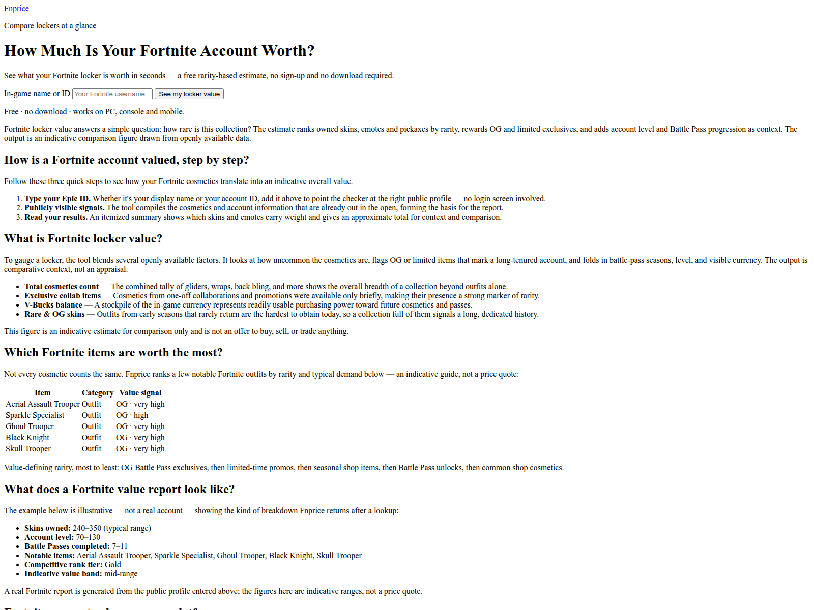 Screenshot of fnprice.fun