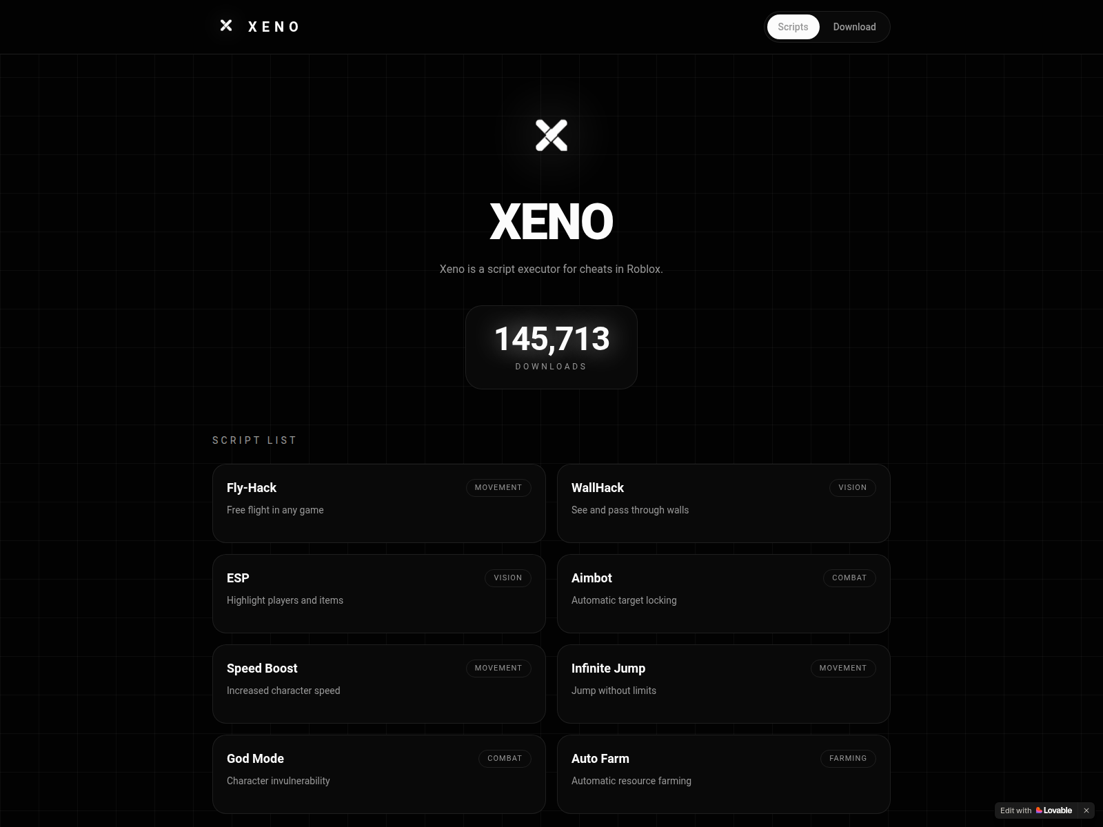 Screenshot of xeno-script.lovable.app