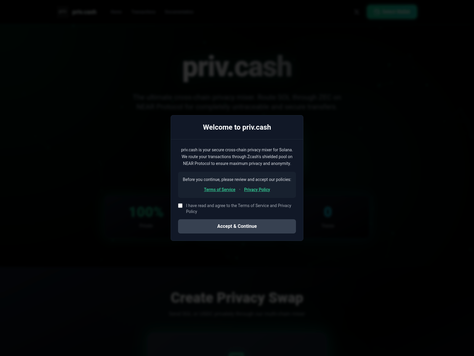 Screenshot of privcash.digital