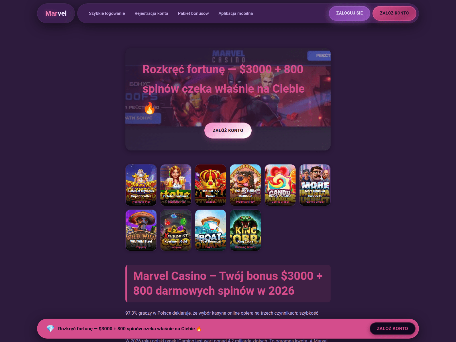 Captura de pantalla de casino-marvel-online.pl