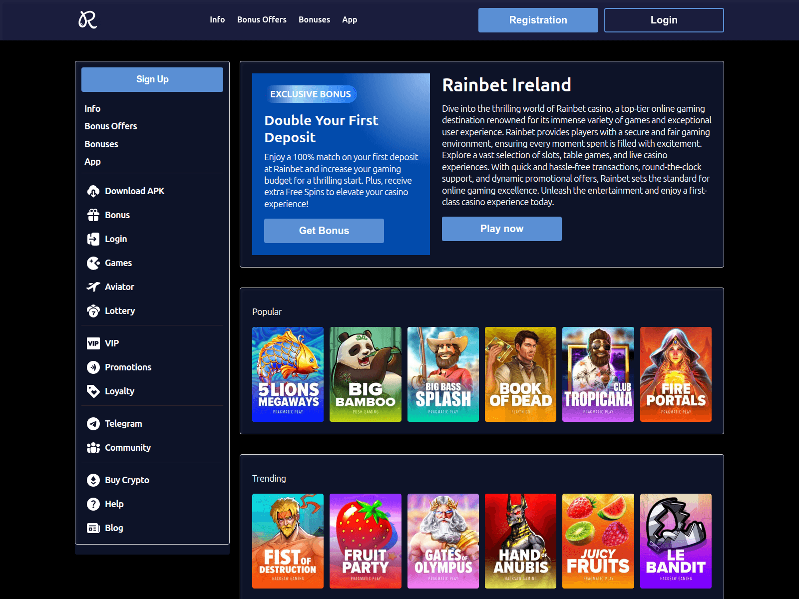 Screenshot of rainbetireland.com