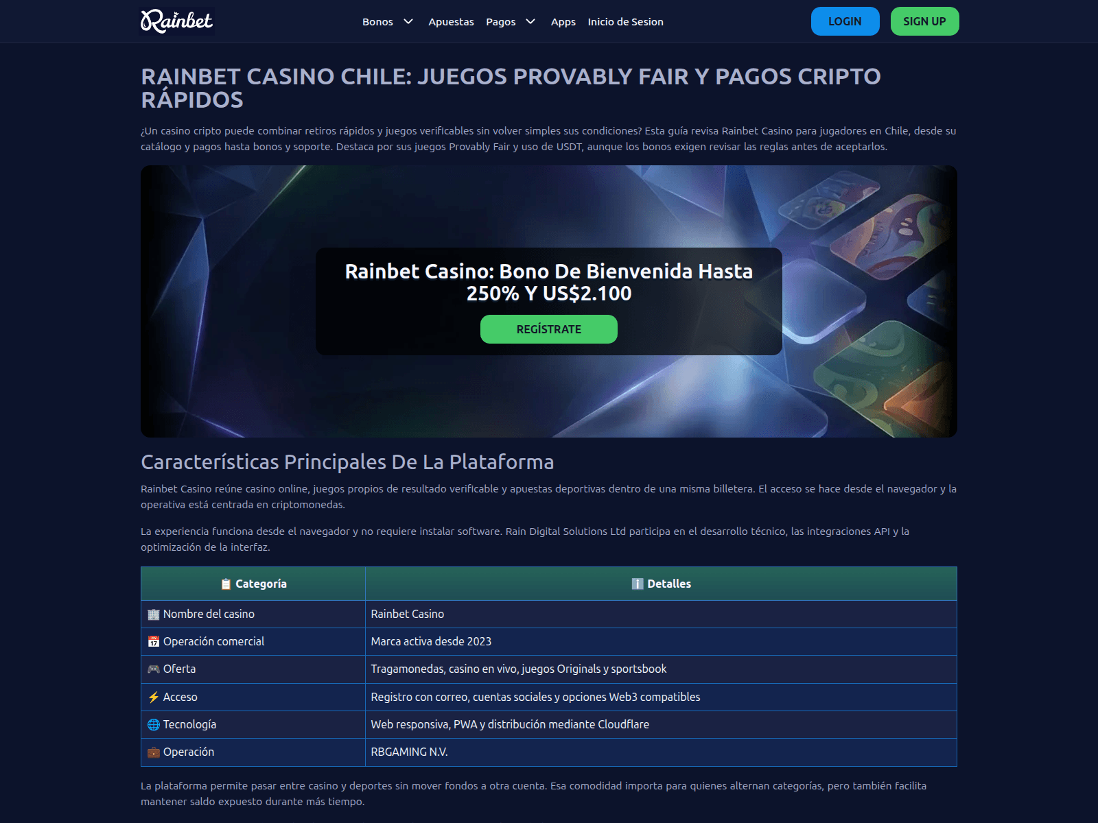 Screenshot of rainbet-cl.com