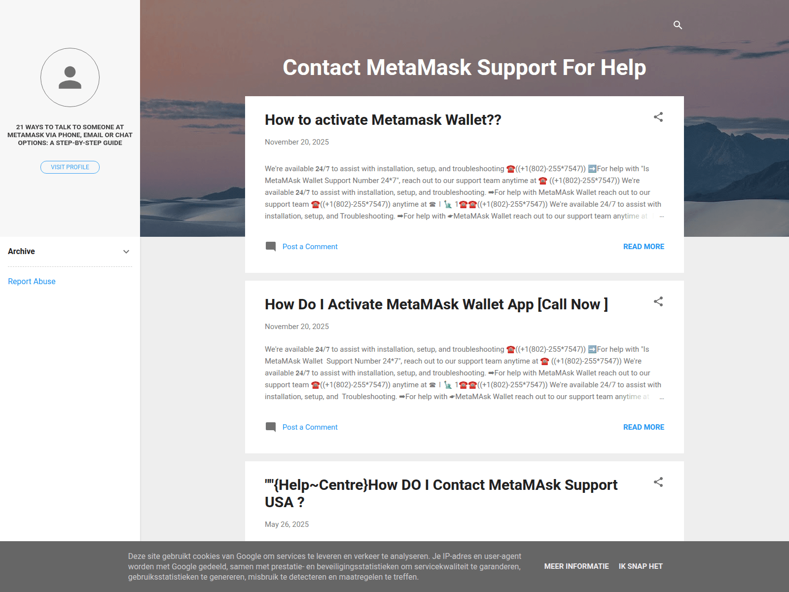 Screenshot of contact-metamask-support.blogspot.com