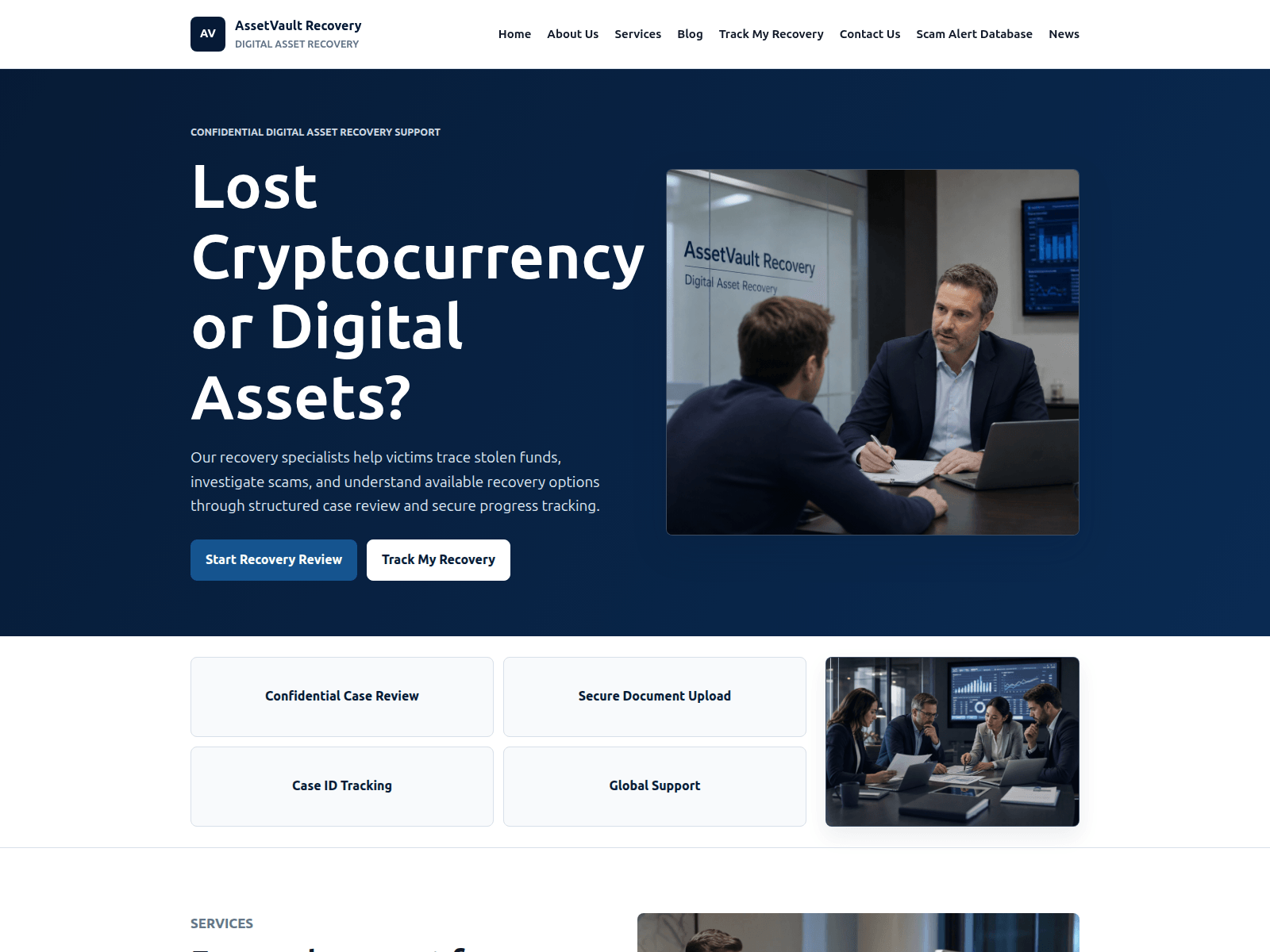 لقطة شاشة لـ assetvaultrecovery.com