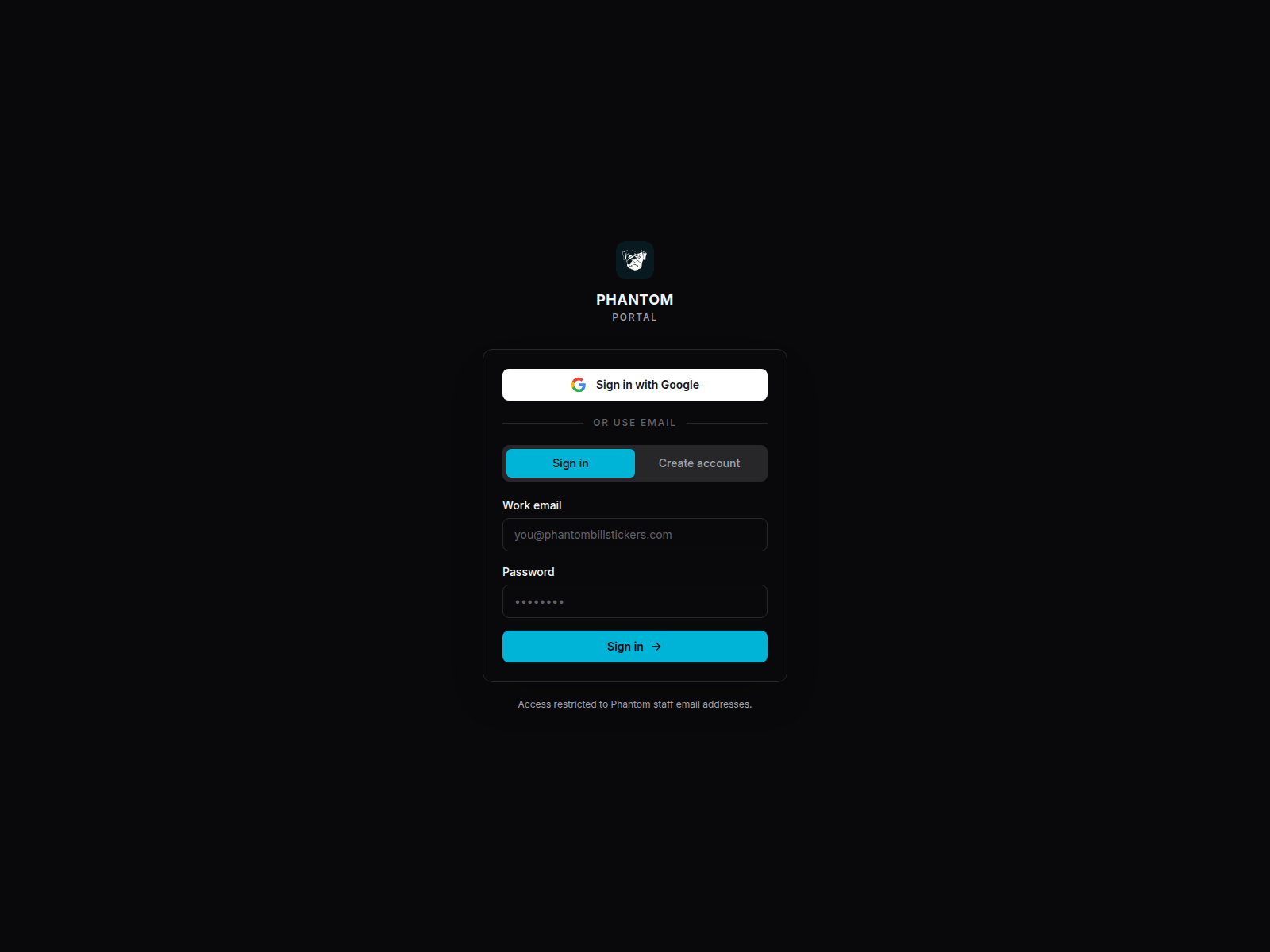Screenshot of portal.phantombillstickers.com