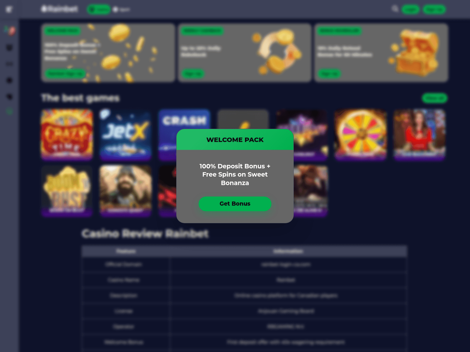 Captura de pantalla de rainbet-login-ca.com
