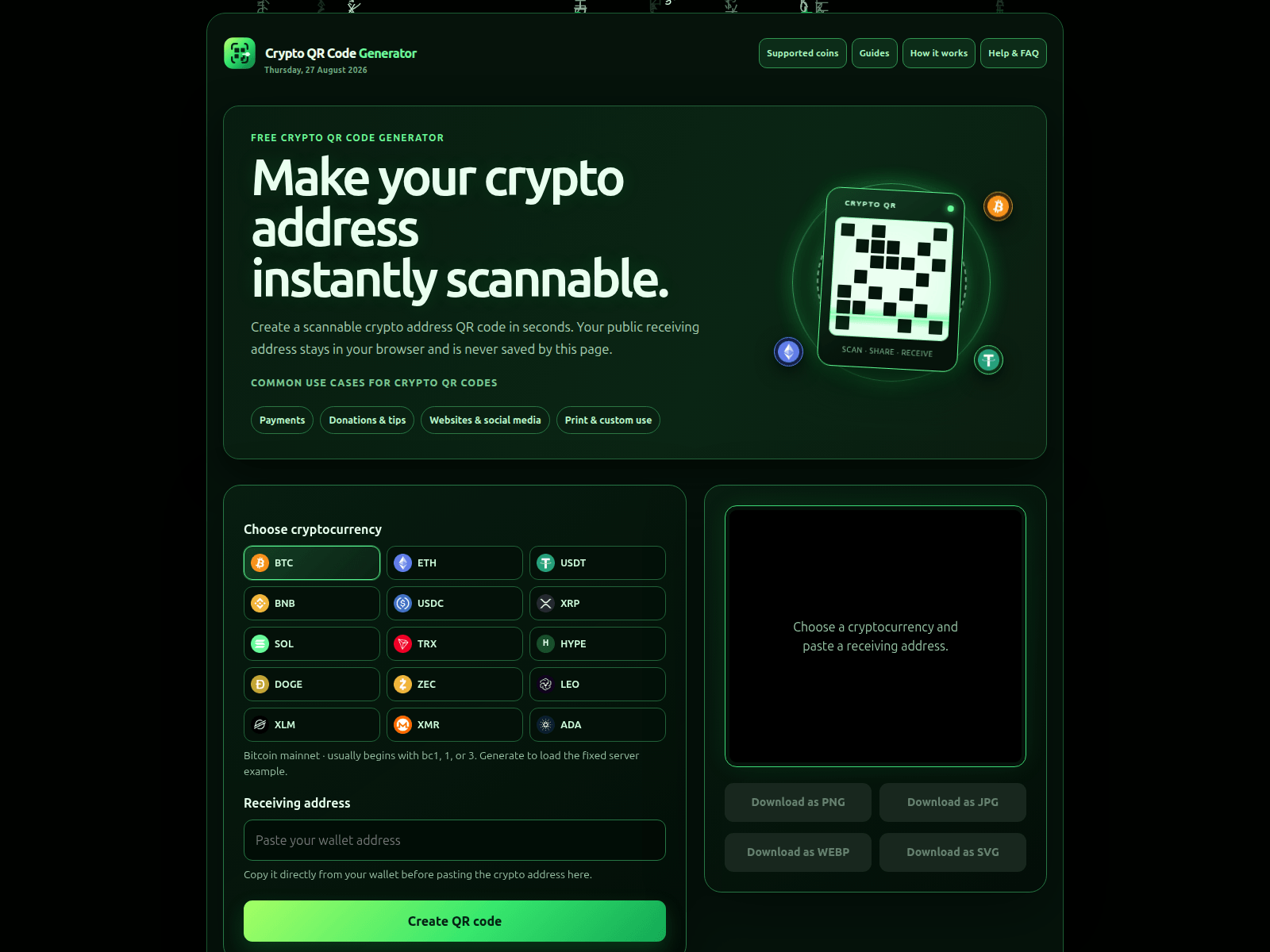 Screenshot of crypto-qr-tool.com