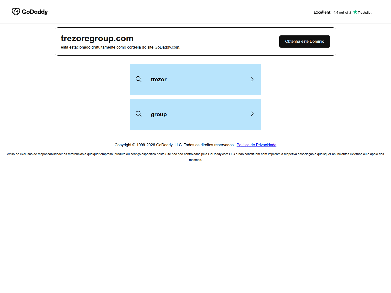 Знімок екрана trezoregroup.com