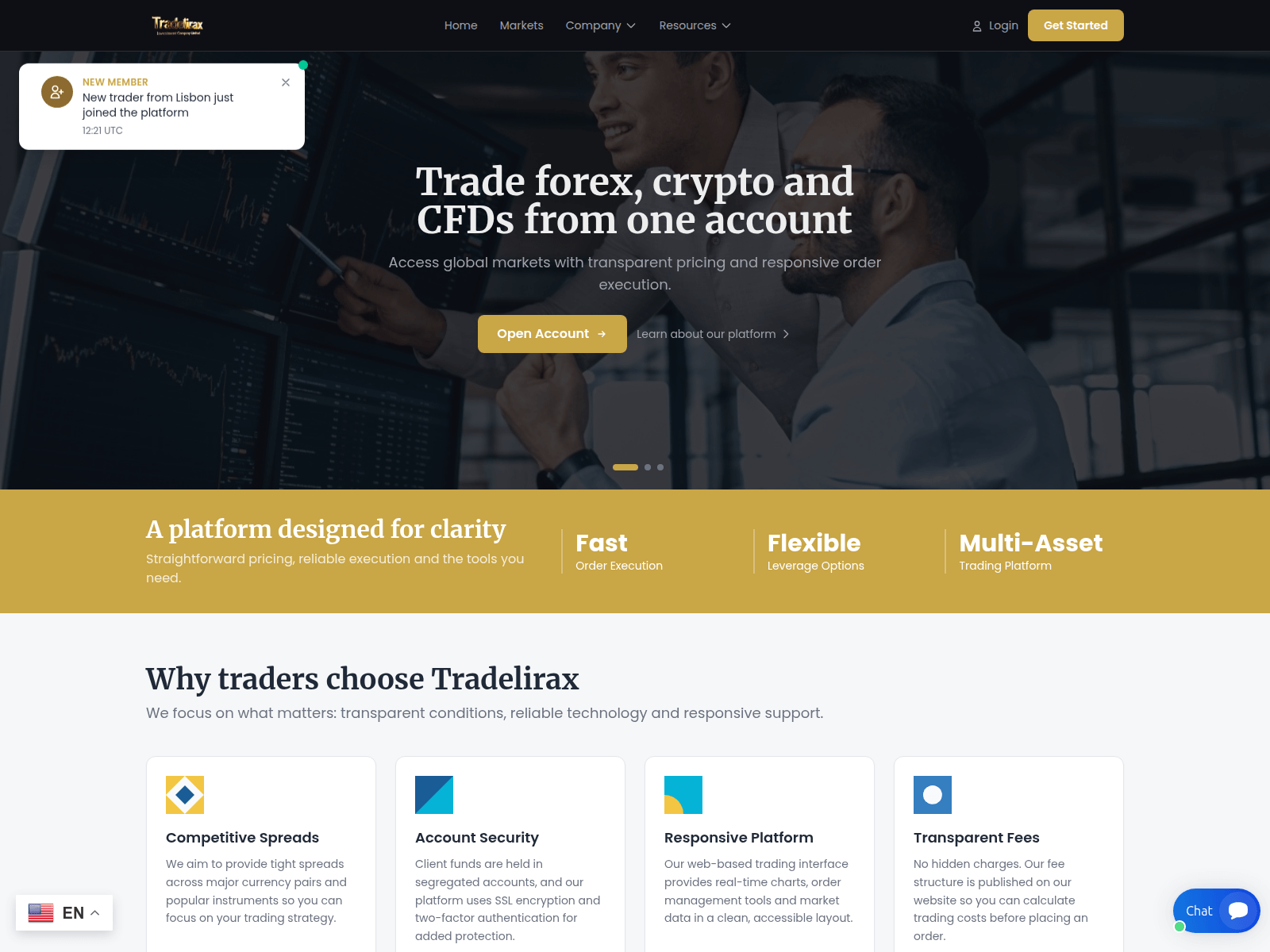 Знімок екрана tradelirax.com