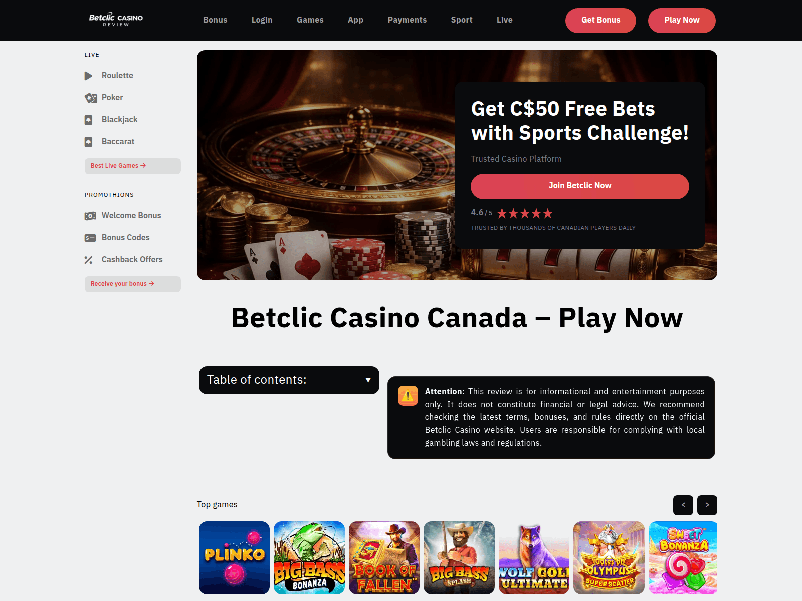 Captura de pantalla de betcliccasinocanada.com